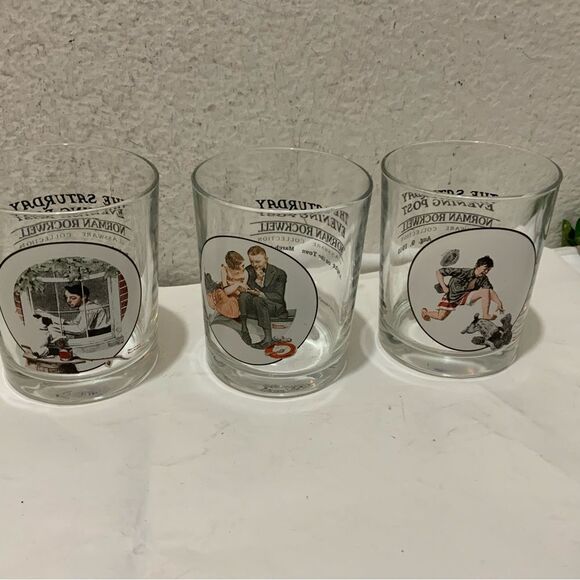 Norman Rockwell Glass BP Presents The Saturday Evening Post Set of 3 G15 - Picture 1 of 6